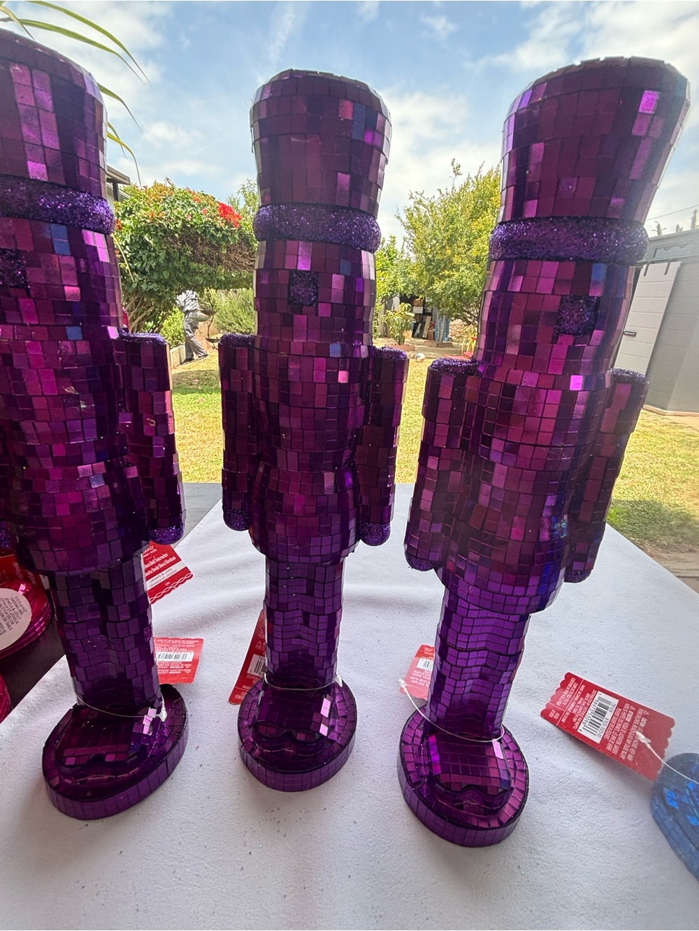 Purple Mirrored Mosaic Nutcracker  price is each , pink,purple, blue